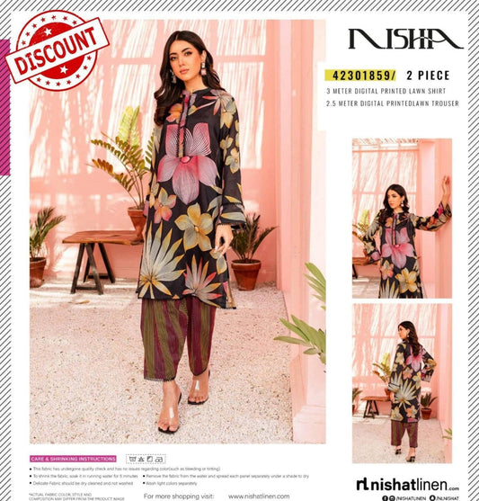 2 PC's Women's Unstitched Lawn Printed Suit | In 7 Days Return Policy